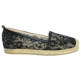 Stuart Weitzman Meshuga Lace Flat Espadrilles Black