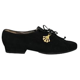 Bally-Sapato preto de camurça com cadarço e elementos dourados-Preto