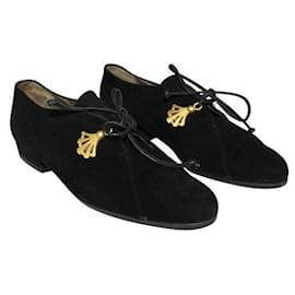 Bally-Black Suede Lace Up Shoes with Golden Elements-Black