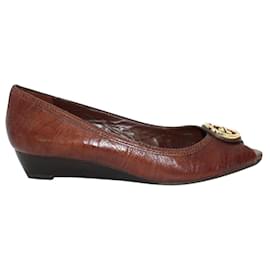 Tory Burch-Brown Leather Low Wedges-Brown