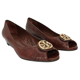 Tory Burch-Brown Leather Low Wedges-Brown