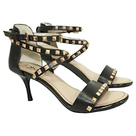 Autre Marque-Elegant Black Sandals with Gold Studs-Black