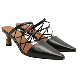 Autre Marque-Black Pointed Toes Mules with Twisted Heel-Black