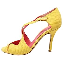Autre Marque-Yellow Snake Skin Printed Sandals-Yellow