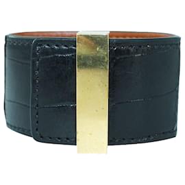 Céline-Black Leather Wide Bracelet-Black