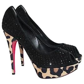 Autre Marque-Zapatos de tacón de lentejuelas con tacones de plataforma de leopardo-Negro