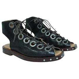 Autre Marque-Dark Brown LEather Sandals with Eyelets-Brown