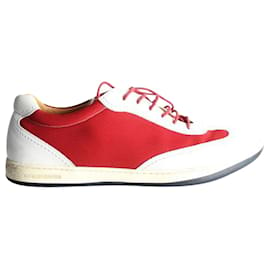 Giorgio Armani-Leather and Canvas Sneakers-Red