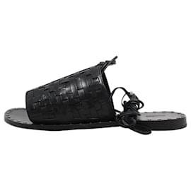 Autre Marque-Black Leather Cross Current Strapped Slippers-Black