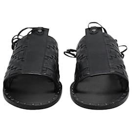 Autre Marque-Black Leather Cross Current Strapped Slippers-Black