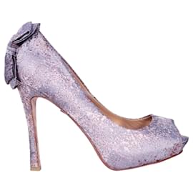 Autre Marque-Pink Grey Printed Heels With Bow-Other