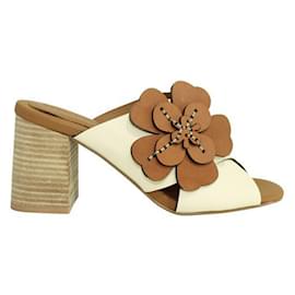 Autre Marque-Cream and Brown Block Heels-Metallic,Bronze