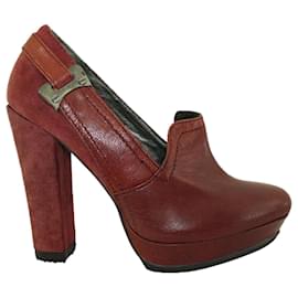 Autre Marque-Burgundy Block Heels-Red,Dark red