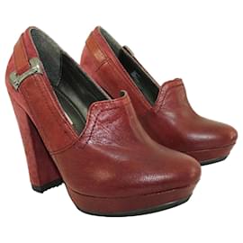 Autre Marque-Burgundy Block Heels-Red,Dark red