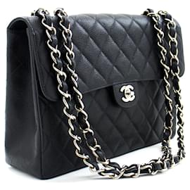 Chanel-BLACK VINTAGE 2000 jumbo caviar Classic single flap bag-Black
