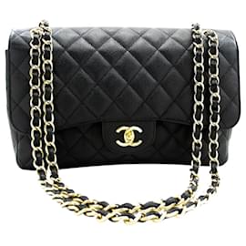 Chanel-black 2012 sac à rabat doublé jumbo caviar Classic-Noir