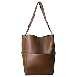 Céline-Brown Sangle leather bucket shoulder bag-Brown