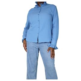 Autre Marque-Camisa em crepe azul com babados - tamanho L-Azul