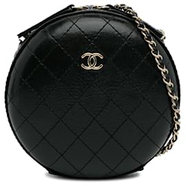 Chanel-Chanel – Runde Umhängetasche aus schwarzem, genähtem Kalbsleder-Schwarz