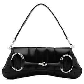 Gucci-Bolso satchel con cadena Horsebit de cuero negro Gucci-Negro