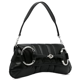 Gucci-Bolso satchel con cadena Horsebit de cuero negro Gucci-Negro