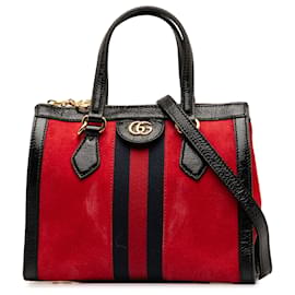 Gucci-Gucci Red Small Suede Ophidia Satchel-Red