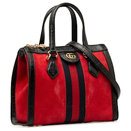 Gucci-Gucci Red Small Suede Ophidia Satchel-Red