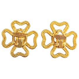 Chanel-Chanel Gold CC Clover Clip On Earrings-Golden