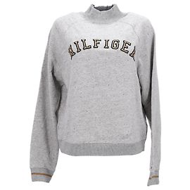 Tommy Hilfiger Moletom feminino com gola simulada e logotipo Cinza