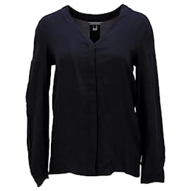 Tommy Hilfiger-Womens Crepe De Chine Collarless Blouse-Navy blue