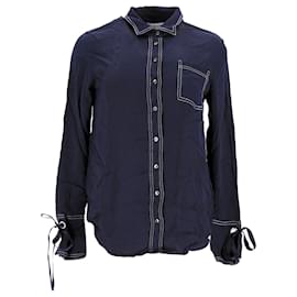 Tommy Hilfiger-Womens Seasonal Long Sleeve Shirt Woven Top-Navy blue