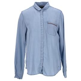 Tommy Hilfiger-Top tejido tipo camisa de manga larga con ajuste regular para mujer-Azul,Azul claro