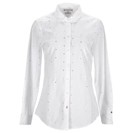 Tommy Hilfiger-Camisa feminina com estampa micro quadrada-Branco