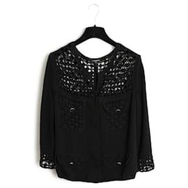Chanel-Chaqueta de algodón negro Chanel PE2006 FR38 Crochet US10 Chaqueta SS2006-Negro