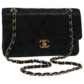 Chanel-Matelasse clásico de CHANEL 25 Bolso Bandolera Cadena Piel Cordero Negro CC Auth bs11978-Negro