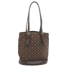 Louis Vuitton-LOUIS VUITTON Monogram Mini Lin Bucket PM Shoulder Bag Brown M95226 Auth bs12287-Brown