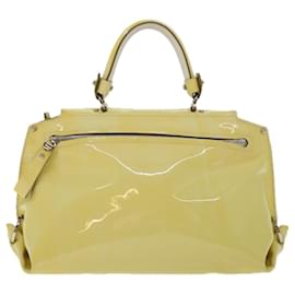 Salvatore Ferragamo-Salvatore Ferragamo Sofia Gancini Hand Bag Patent leather 2way Yellow Auth 67154-Yellow