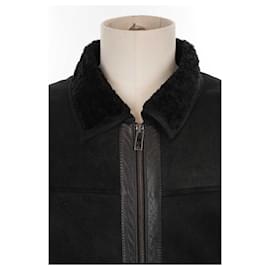 Kenzo-leather trim coat-Black