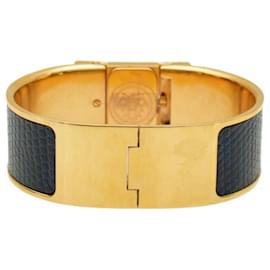 Hermès-Relógio Hermès Vintage Loquet banhado a ouro com pulseira de couro de lagarto azul L01.201 Circa 2000-Azul