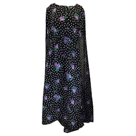 Autre Marque-Richard Quinn Black Multi Floral Polka Dot Print Cape Detail Silk Maxi Dress-Black