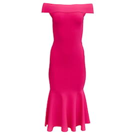Autre Marque-Roland Mouret Hot Pink Knit Off Shoulder Midi Dress-Pink