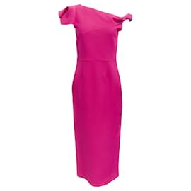Autre Marque-Roland Mouret Hot Pink Wool Off Shoulder Dress-Pink