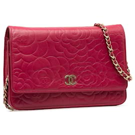 Chanel-Cartera rosa Chanel Camellia con bolso bandolera con cadena-Rosa