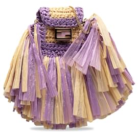 Fendi-Purple Fendi Raffia Intreccio Pico Baguette Crossbody Bag-Purple