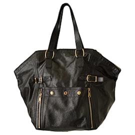 Yves Saint Laurent-Yves Saint Laurent YSL Black Patent Leather Large Downtown Tote Handbag-Black