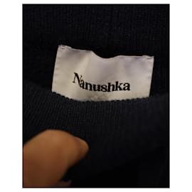 Nanushka-Calça de perna reta de malha canelada Nanushka Oni em lã azul marinho-Azul,Azul marinho