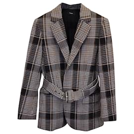Theory-Theory Becket Belted Checked Blazer in Brown Polyester and Wool-Other