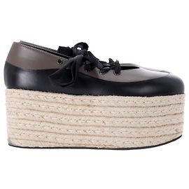 Espadrillas Marni con plateau stringate in pelle nera e grigia Nero