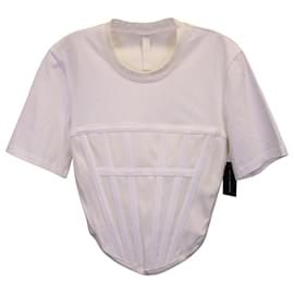 Autre Marque-Dion Lee Camiseta corta de canalé con ribetes de grosgrain en algodón color marfil-Blanco,Crudo