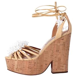 Aquazzura-Aquazzura Panarea  120 Plateausandalen aus beigem Canvas-Braun,Beige